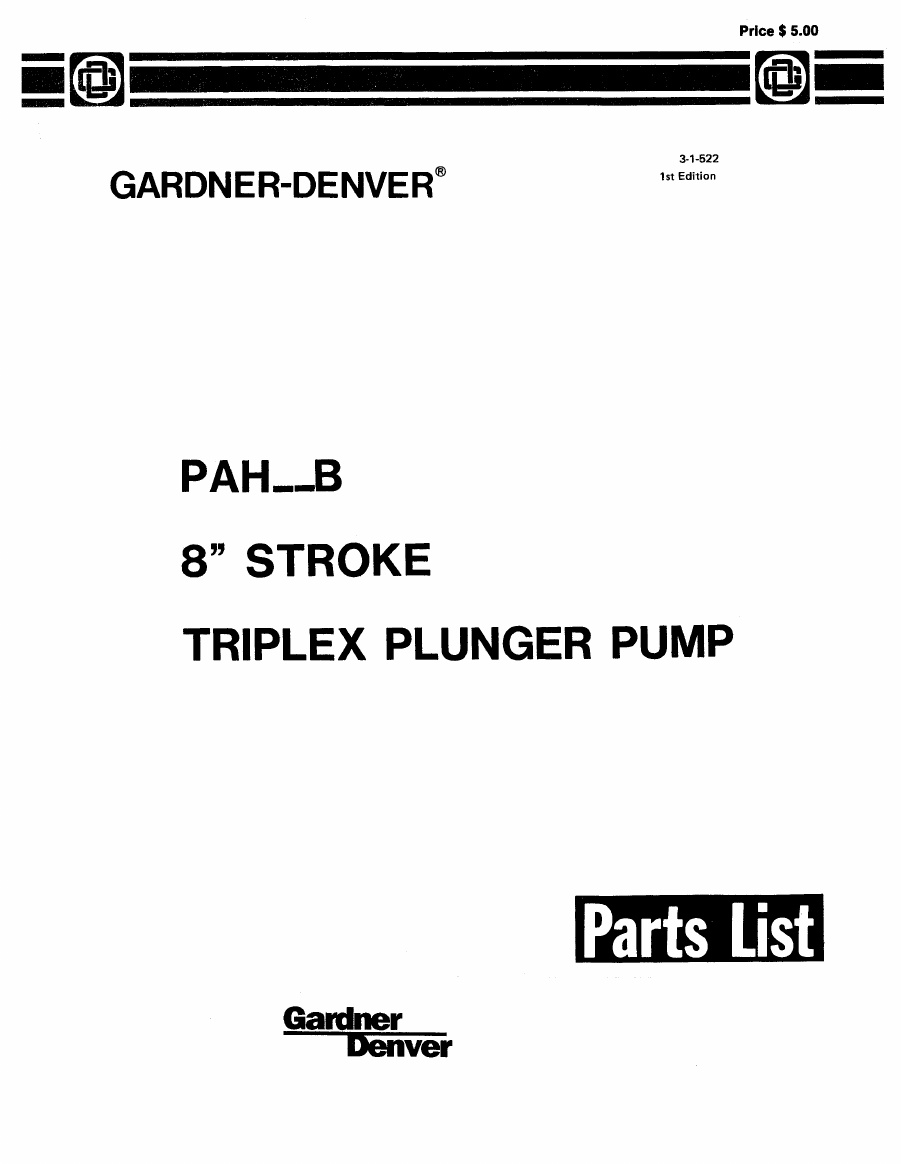 Gardner Denver A-Series Vacuum Pump Parts List & Operating Manual Model AVLEKCAA 